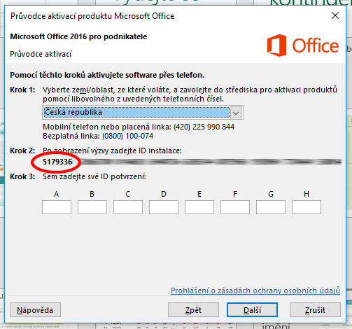 ID instalace MS Office 2019